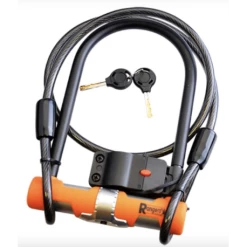 RANGERS ANTIVOL VELO U 115 X 190MM NOIR / ORANGE AVEC CABLE A BOUCLES D10 X 1.20M ET SUPPORT